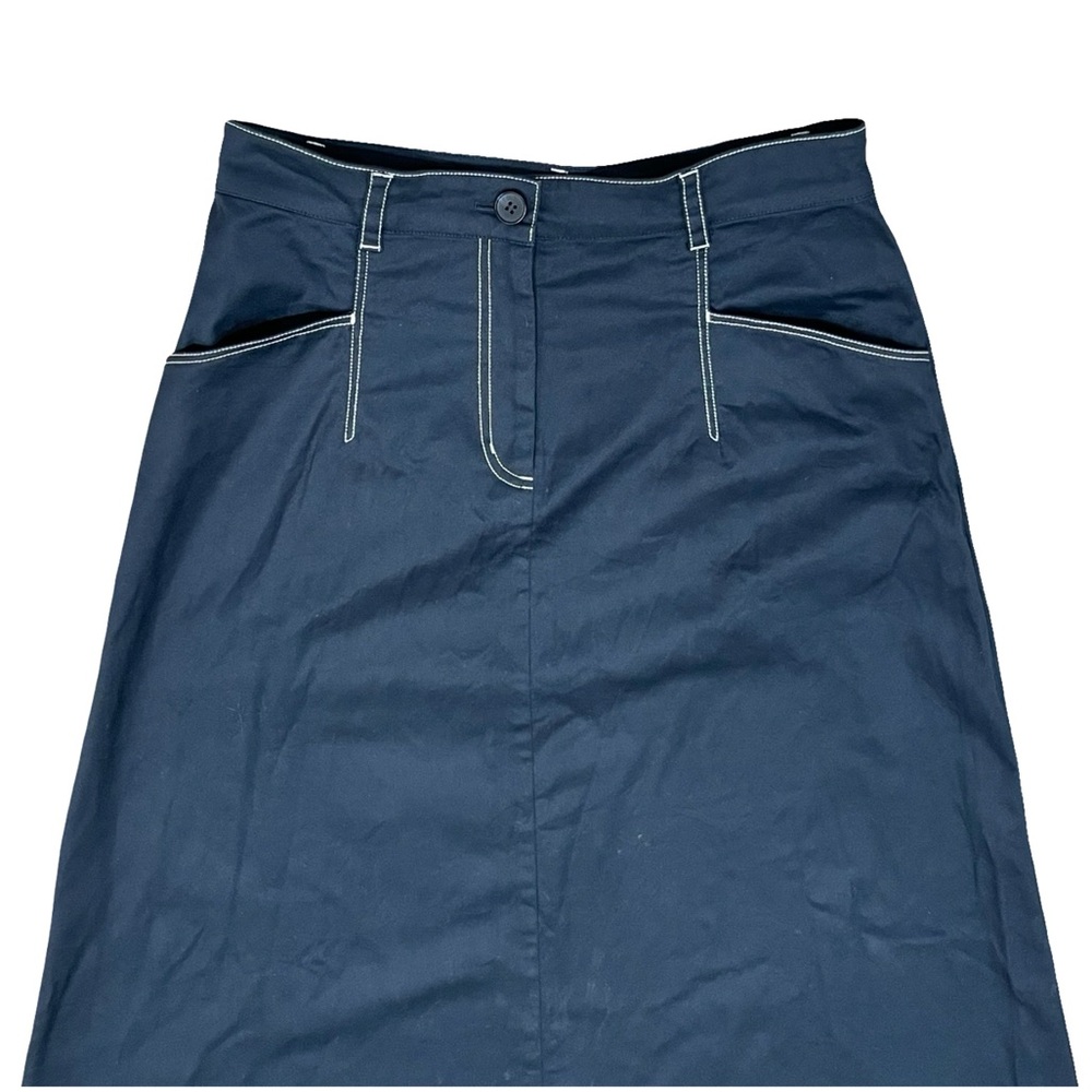 Cotton Navy Maxi A-Line Skirt Elegant Old Money Office Preppy - Picture 4 of 9